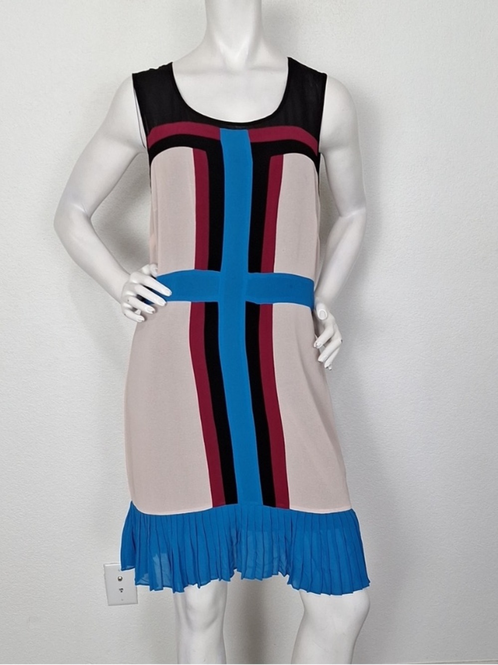 Petticoat Alley Multicolor Colorblock Ruffle Hem Office Siren Geometric Dress L